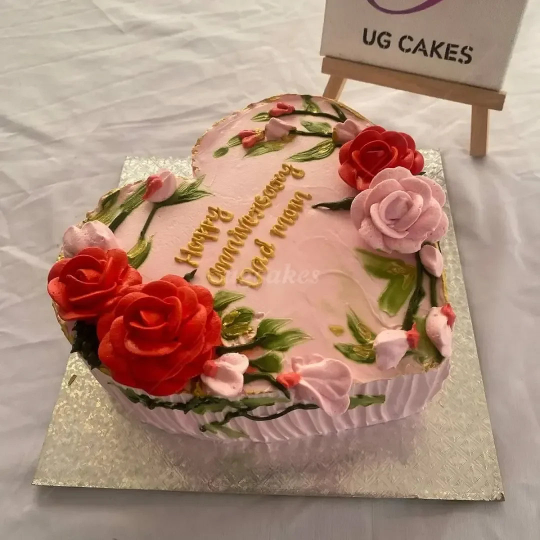 Pink Heart Shaped Cake with Roses UG Cakes eggless cake cakes near me bakery near me