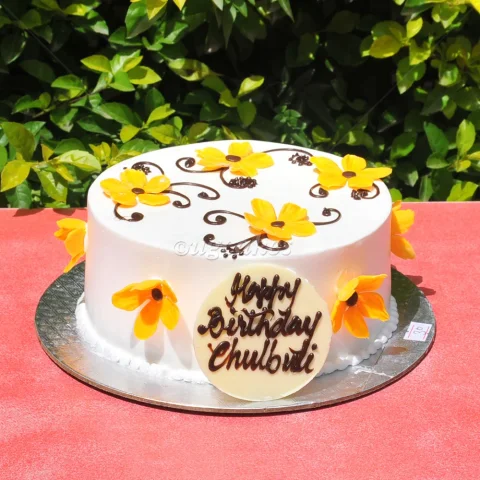 Simple Birthday Cakes with Yellow Petals