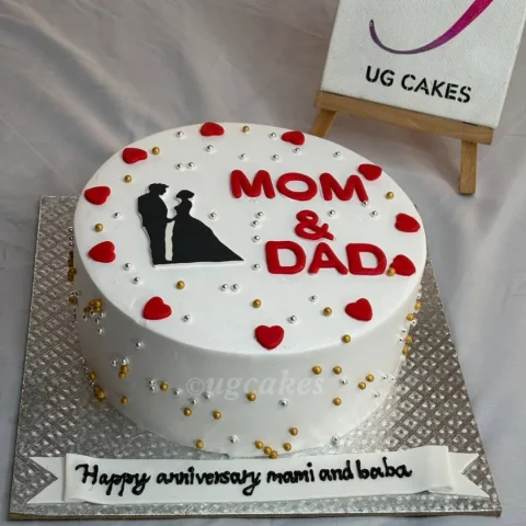 Anniversary Cake with Couple Heart and Pearls