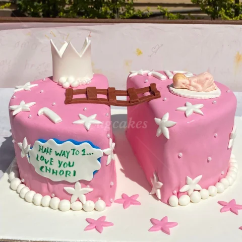 Half Design Baby Birthday Cake With ladder