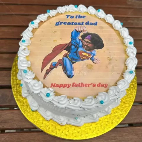 Super Man Fathers Day Cake With Personalised Photo 