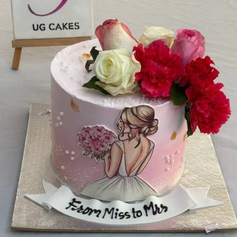 Wedding Cake with Rose Pearls with Lady on Icing